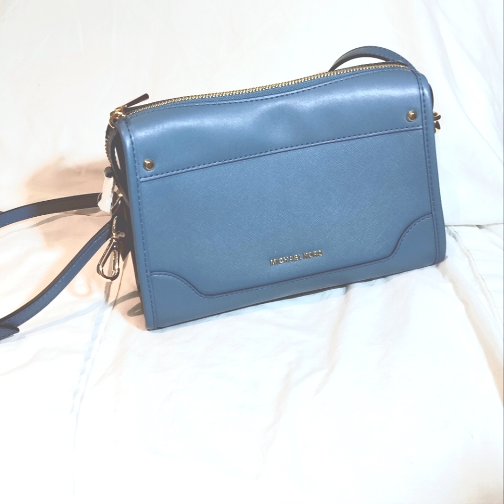 Michael Kors Harrison Large Crossbody Leather Denim Purse Tote Bag nwt